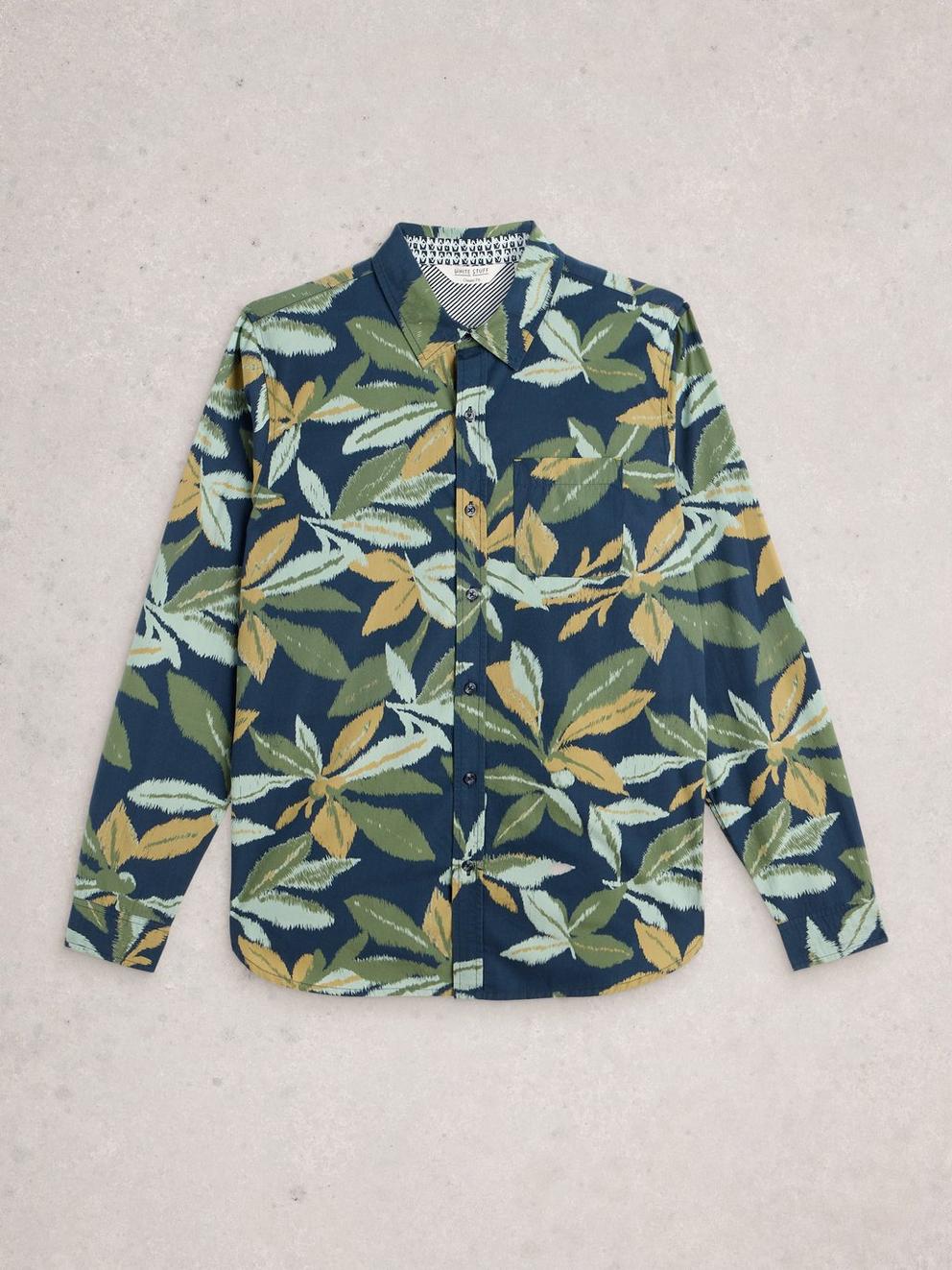 Finsbury Leaf Print Shirt in NAVY MULTI - FLAT FRONT