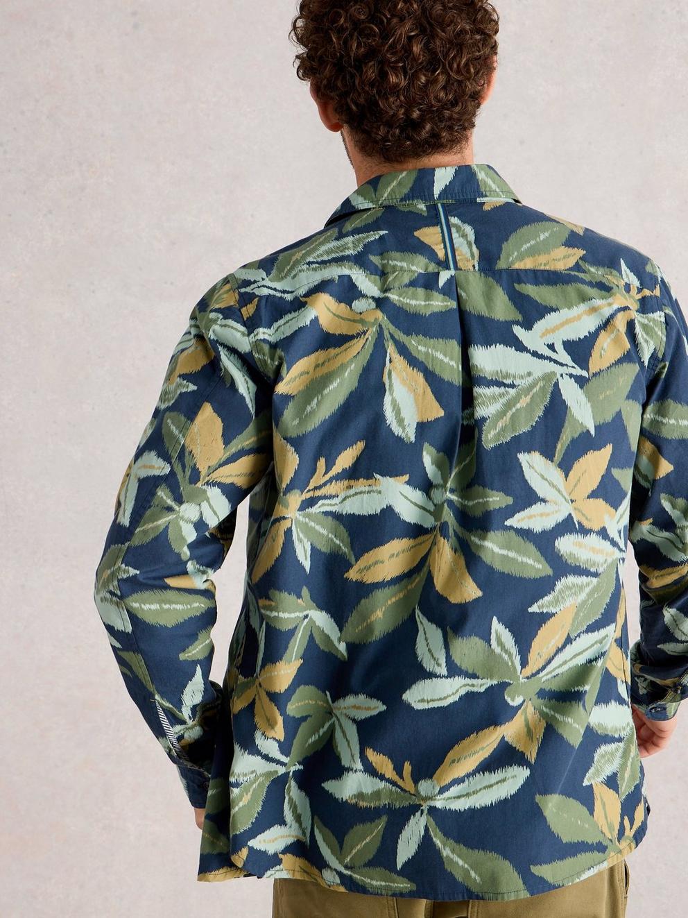 Finsbury Leaf Print Shirt in NAVY MULTI - MODEL BACK