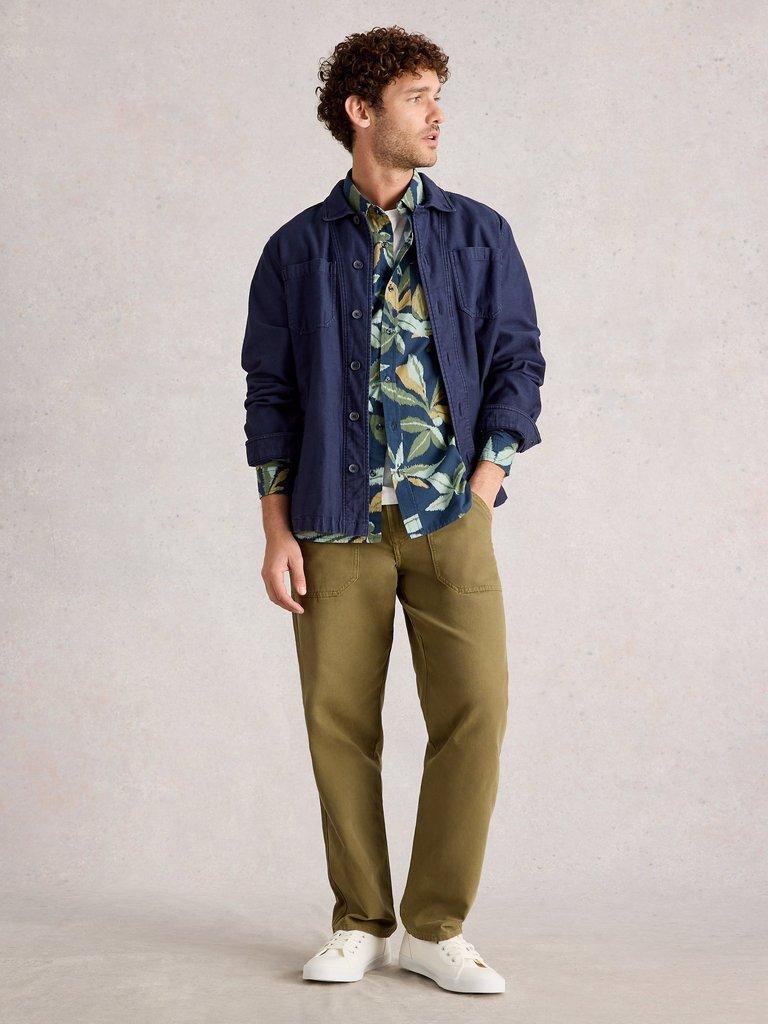Finsbury Leaf Print Shirt in NAVY MULTI - MODEL FRONT