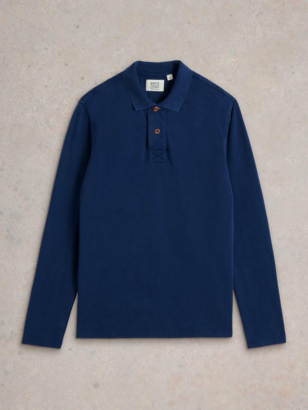 Utility Long Sleeve Polo in DEEP BLUE - FLAT FRONT