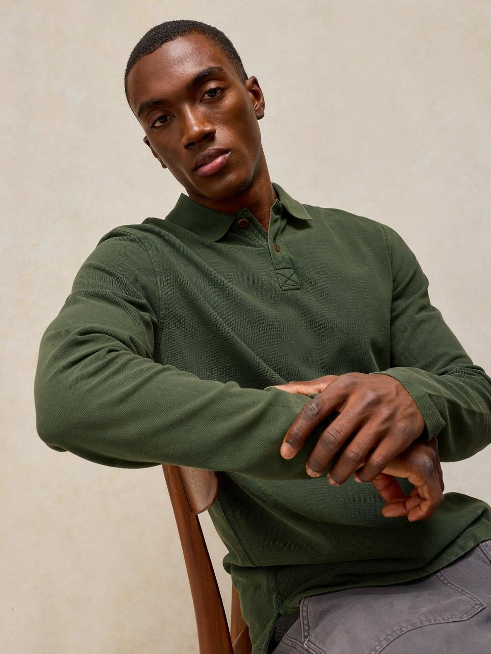 Utility Long Sleeve Polo in DK GREEN - LIFESTYLE