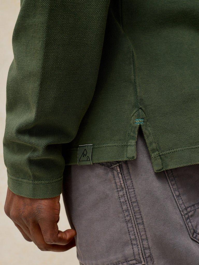 Utility Long Sleeve Polo in DK GREEN - MODEL DETAIL