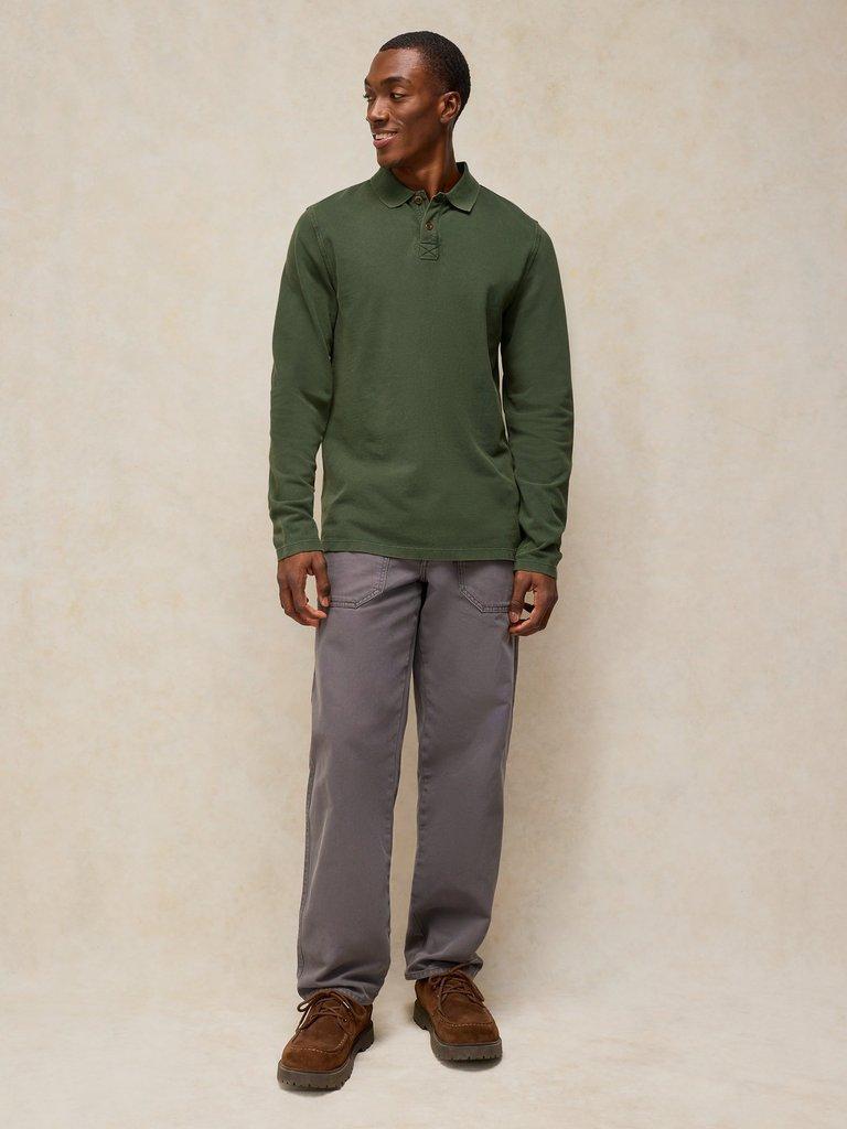 Utility Long Sleeve Polo in DK GREEN - MODEL FRONT