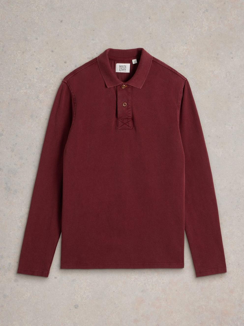 Utility Long Sleeve Polo in DK PLUM - FLAT FRONT