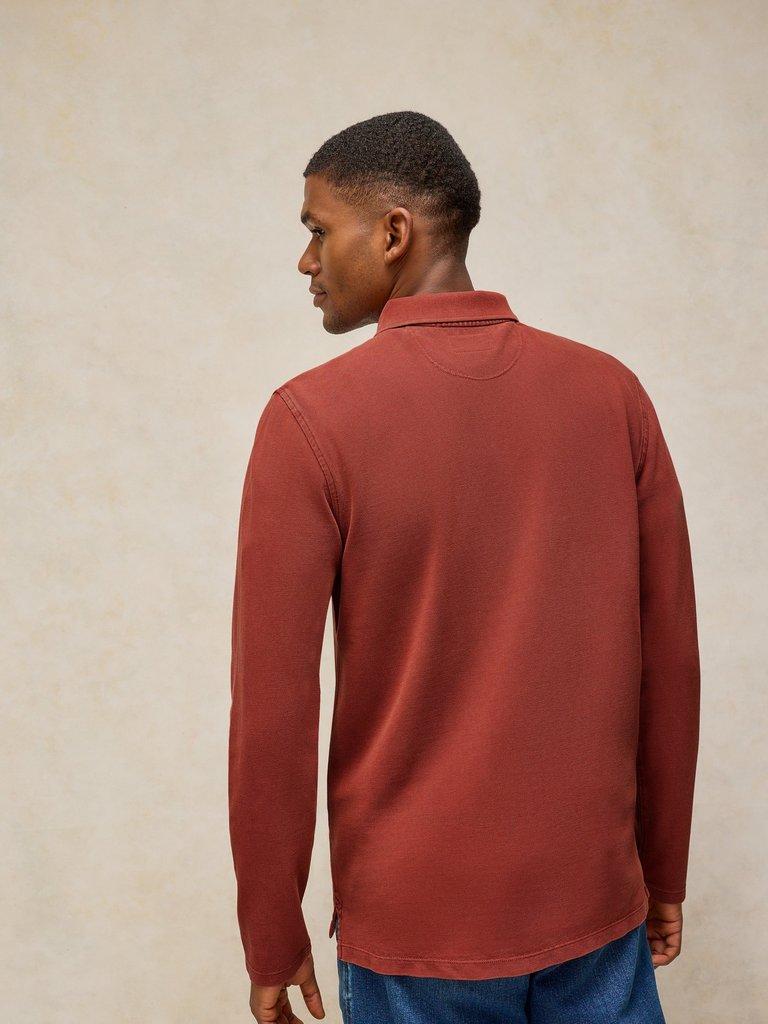 Utility Long Sleeve Polo in DK RED - MODEL BACK