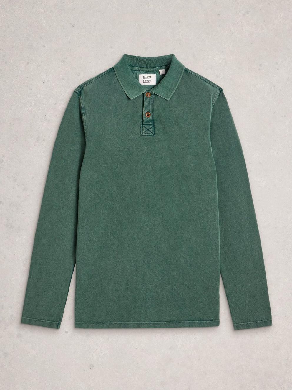 Utility Long Sleeve Polo in DK TEAL - FLAT FRONT