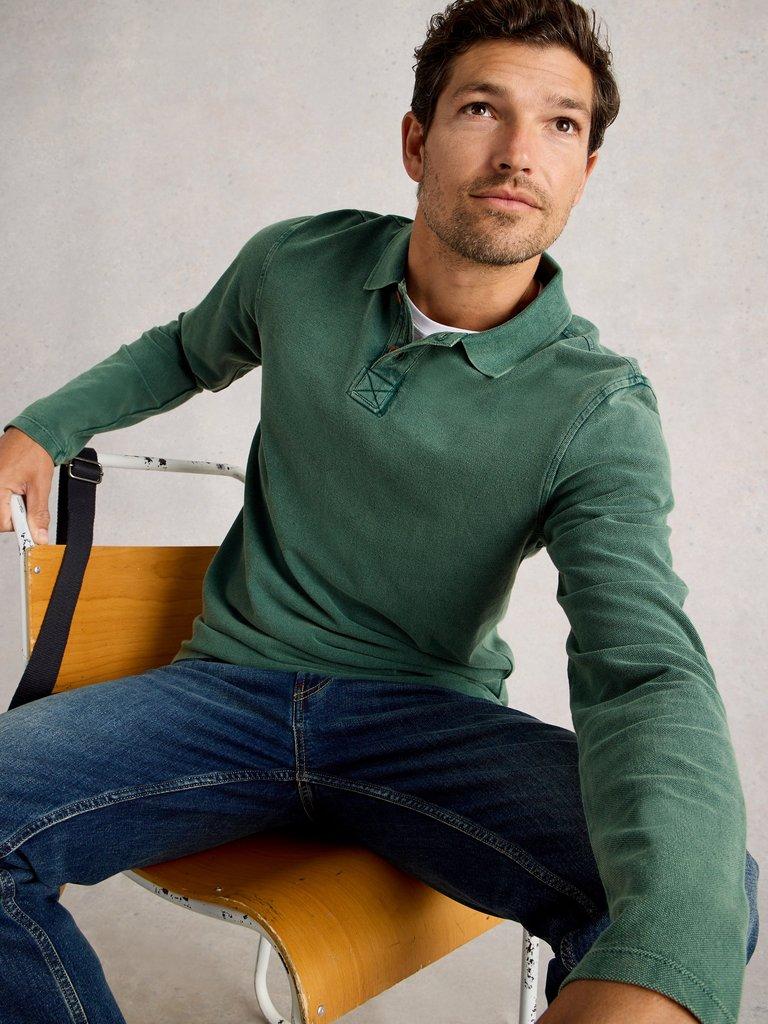 Utility Long Sleeve Polo in DK TEAL - LIFESTYLE