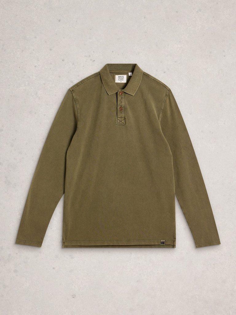 Utility Long Sleeve Polo in KHAKI GRN - FLAT FRONT