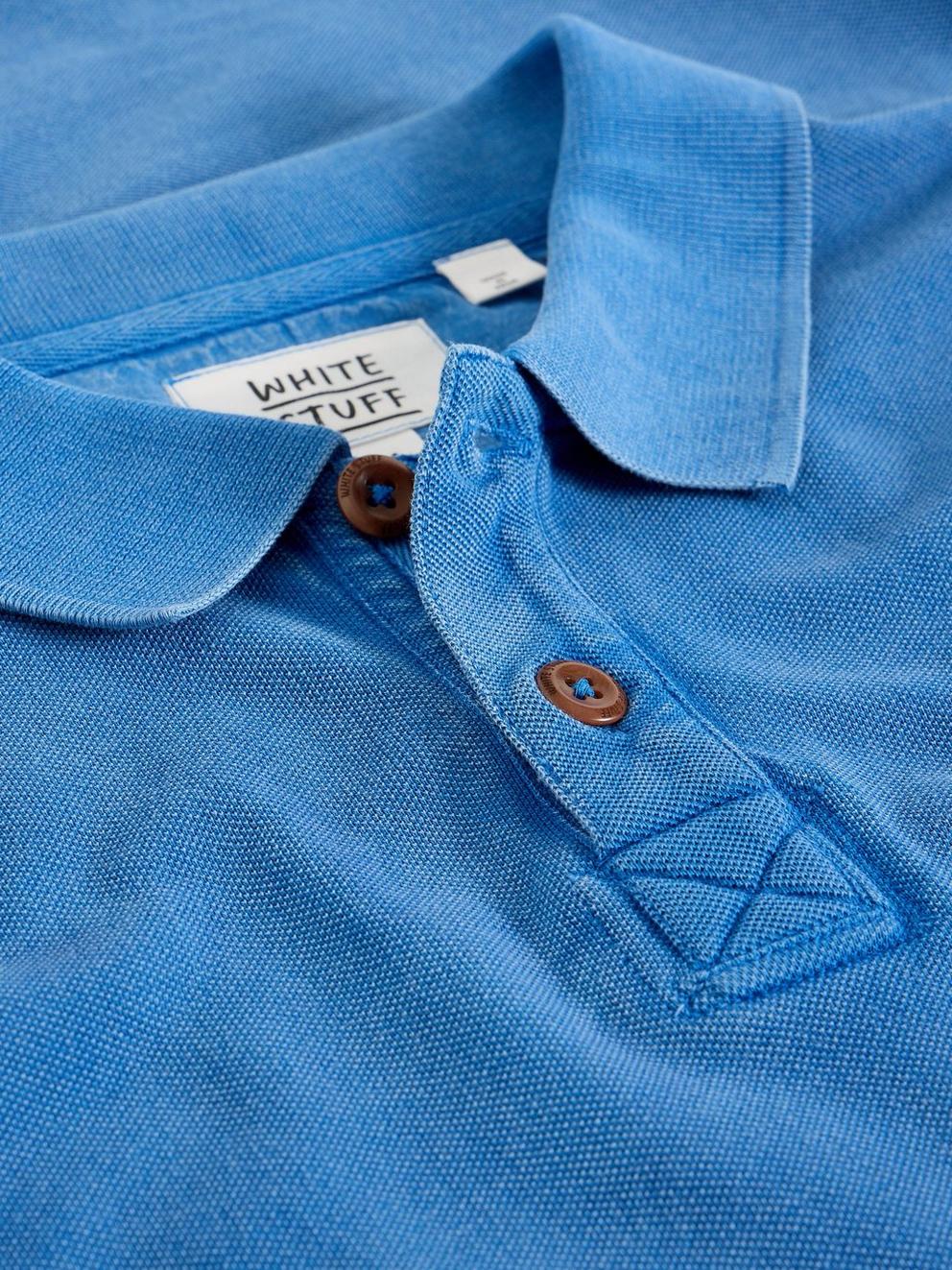 Utility Long Sleeve Polo in MID BLUE - FLAT DETAIL