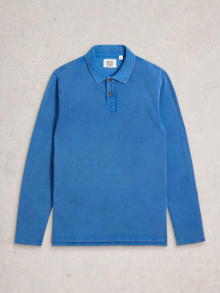 Utility Long Sleeve Polo in MID BLUE - FLAT FRONT