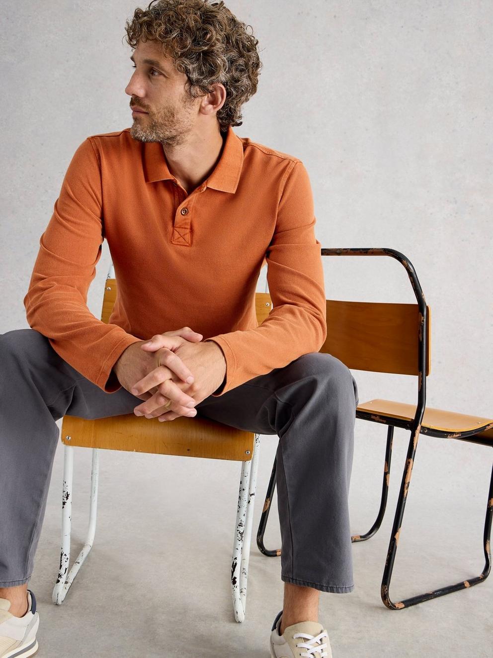 Utility Long Sleeve Polo in MID ORANGE - LIFESTYLE