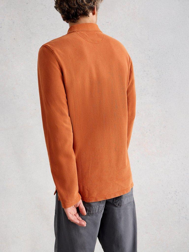 Utility Long Sleeve Polo in MID ORANGE - MODEL BACK