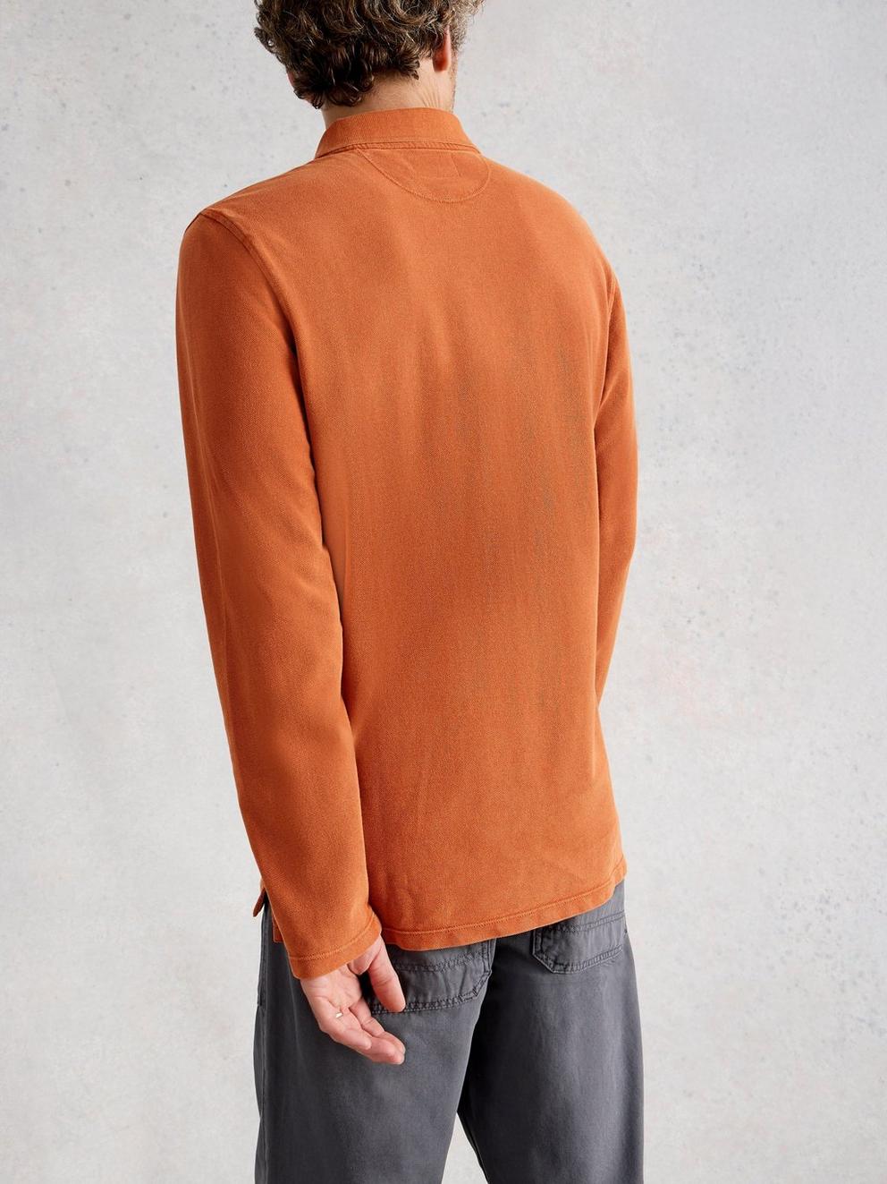 Utility Long Sleeve Polo in MID ORANGE - MODEL BACK