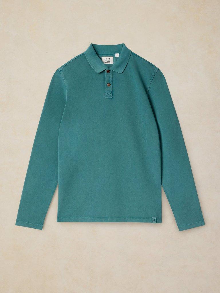 Utility Long Sleeve Polo in MID TEAL - FLAT FRONT