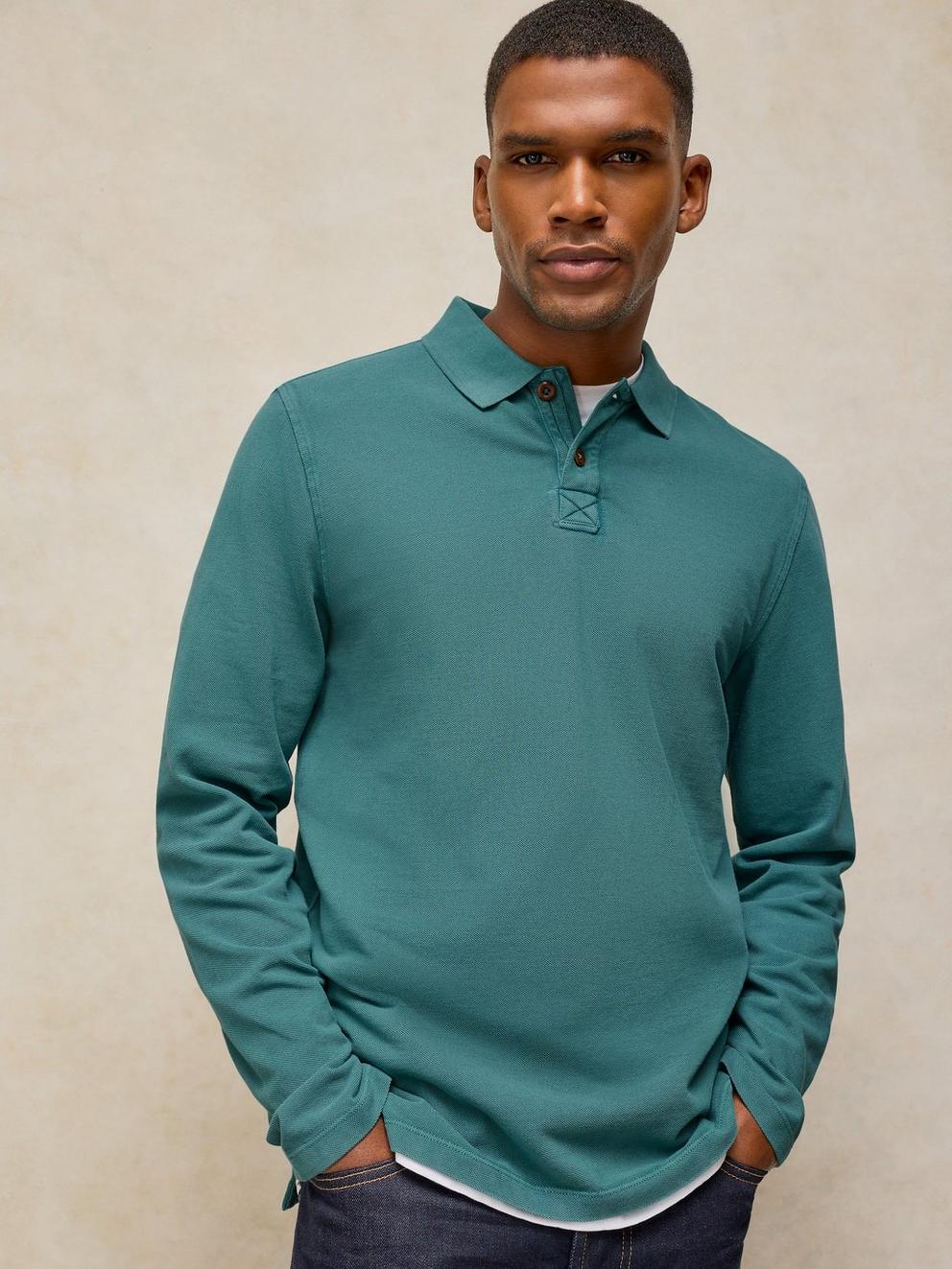 Utility Long Sleeve Polo in MID TEAL - LIFESTYLE