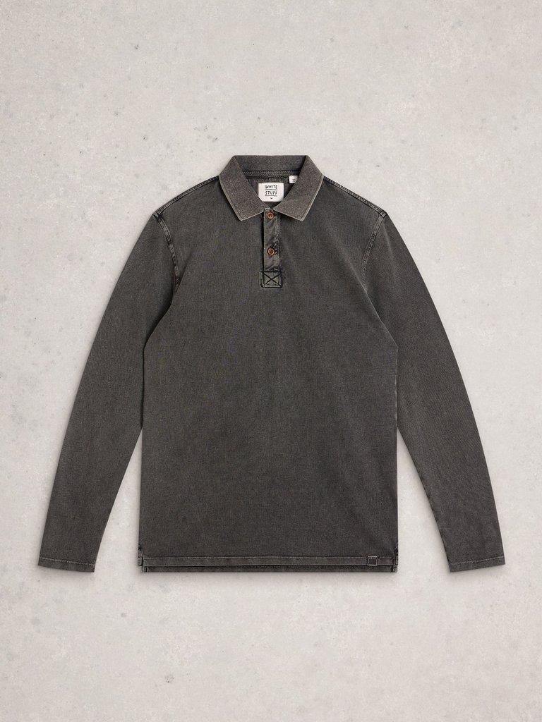 Utility Long Sleeve Polo in WASHED BLK - FLAT FRONT