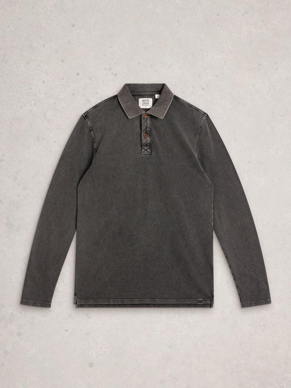 Utility Long Sleeve Polo in WASHED BLK - FLAT FRONT