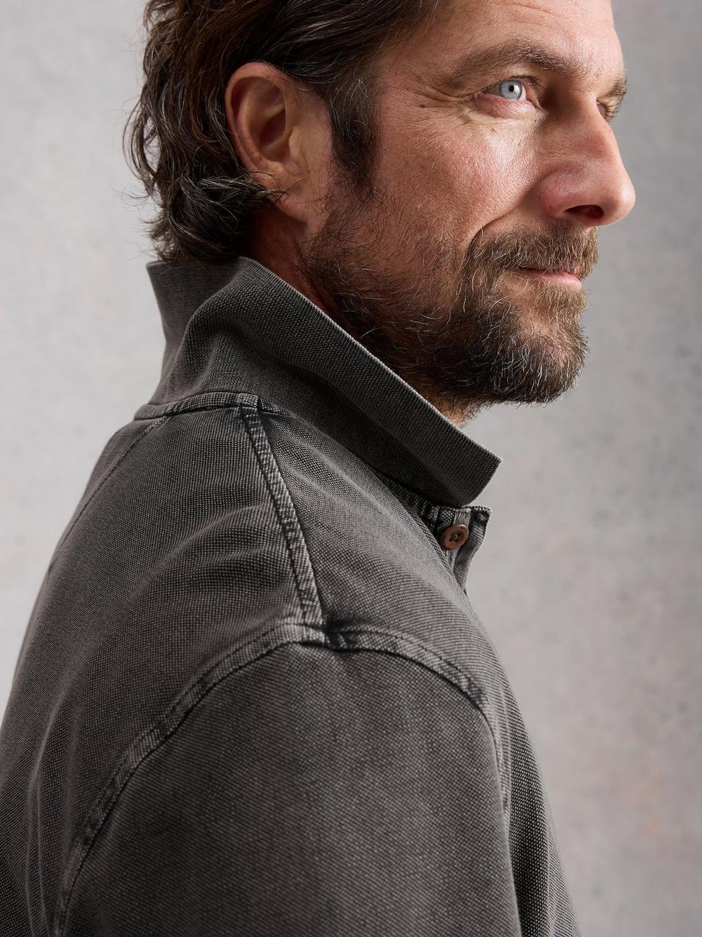 Utility Long Sleeve Polo in WASHED BLK - LIFESTYLE