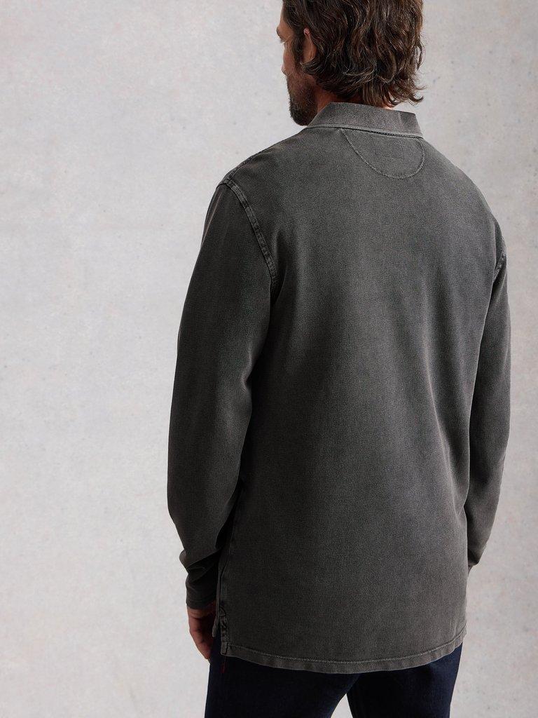 Utility Long Sleeve Polo in WASHED BLK - MODEL BACK