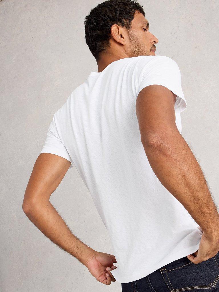 Abersoch Short Sleeve Crew Neck Tee in BRIL WHITE - MODEL BACK