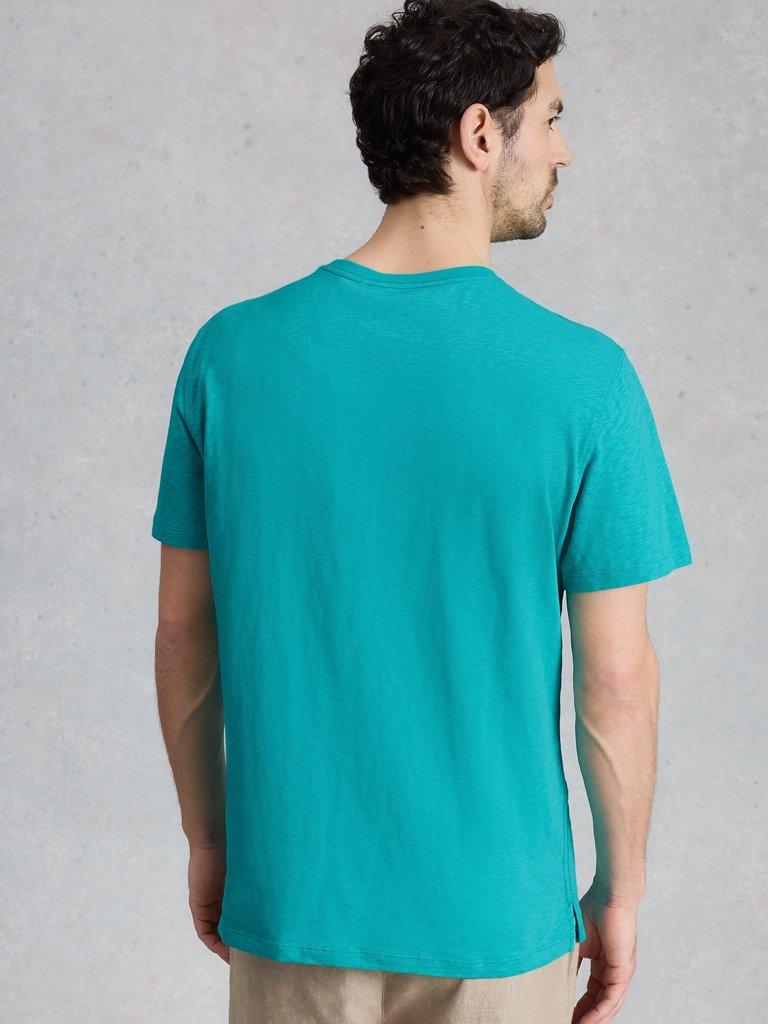 Abersoch Short Sleeve Crew Neck Tee in BRT GREEN - MODEL BACK