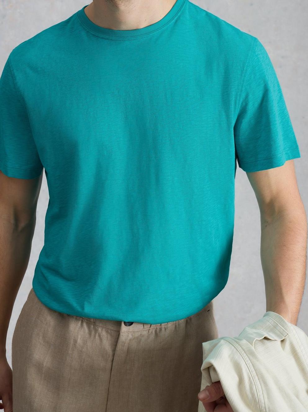 Abersoch Short Sleeve Crew Neck Tee in BRT GREEN - MODEL DETAIL