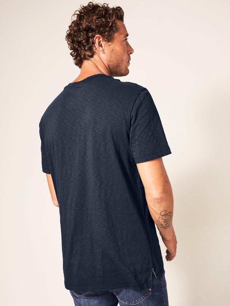 Abersoch Short Sleeve Crew Neck Tee in DARK NAVY - MODEL BACK