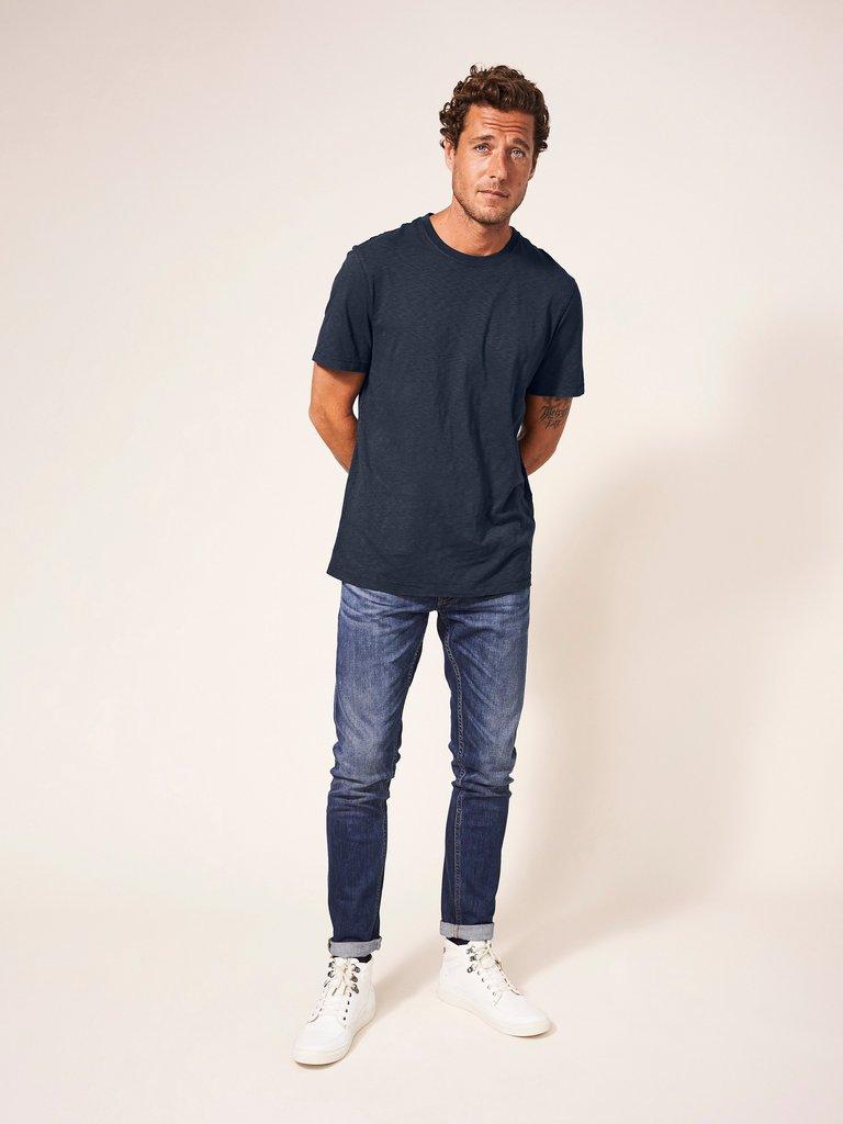 Abersoch Short Sleeve Crew Neck Tee in DARK NAVY - MODEL FRONT