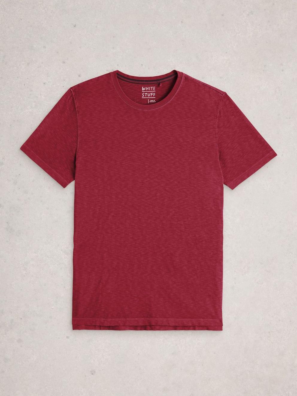 Abersoch Short Sleeve Crew Neck Tee in DK RED - FLAT FRONT