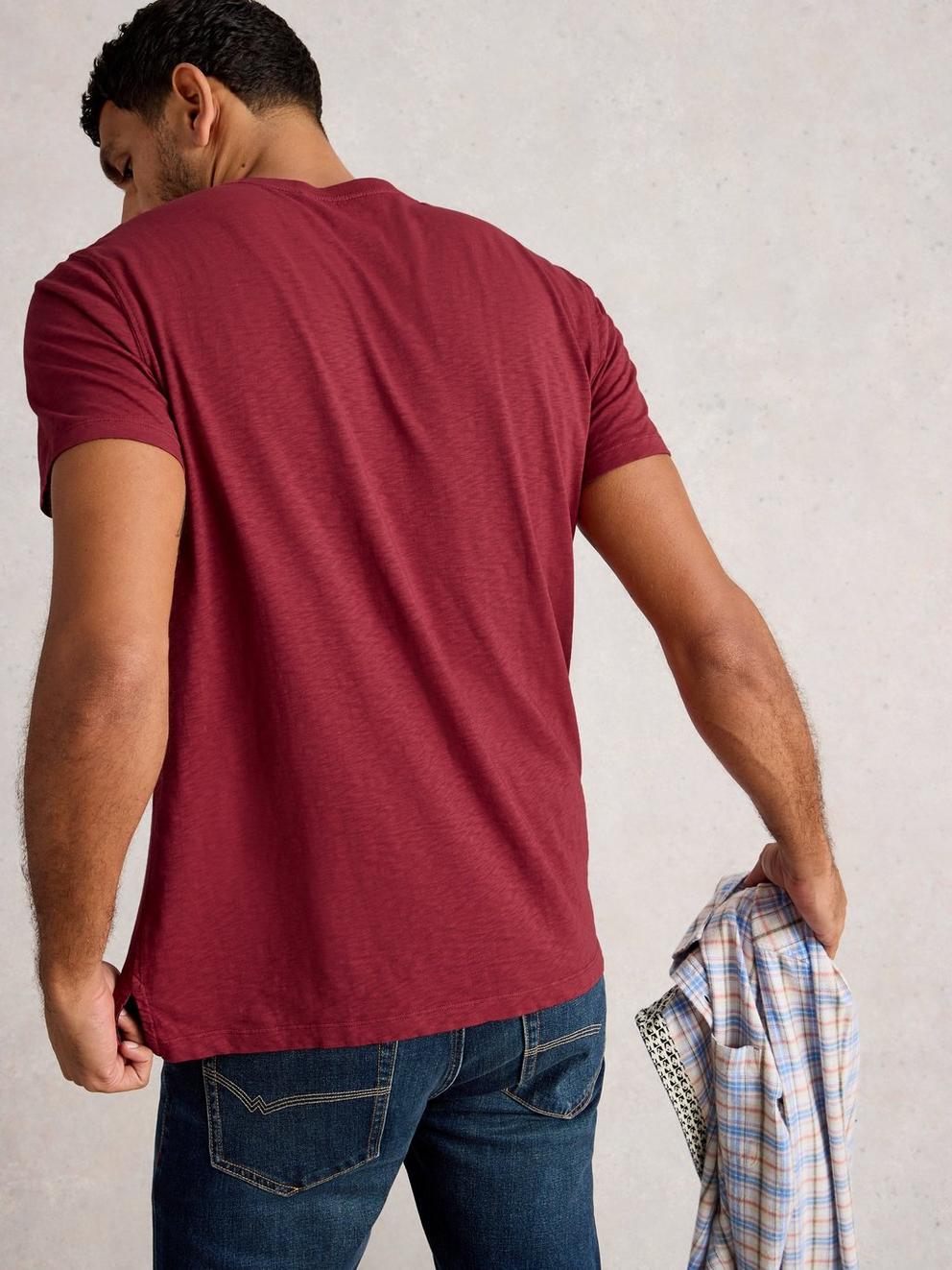 Abersoch Short Sleeve Crew Neck Tee in DK RED - MODEL BACK
