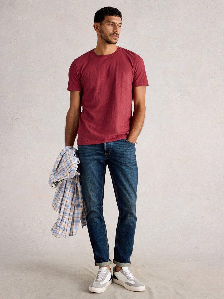 Abersoch Short Sleeve Crew Neck Tee in DK RED - MODEL FRONT