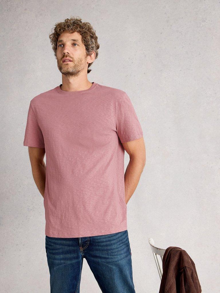 Abersoch Short Sleeve Crew Neck Tee in DUS PINK - MODEL DETAIL