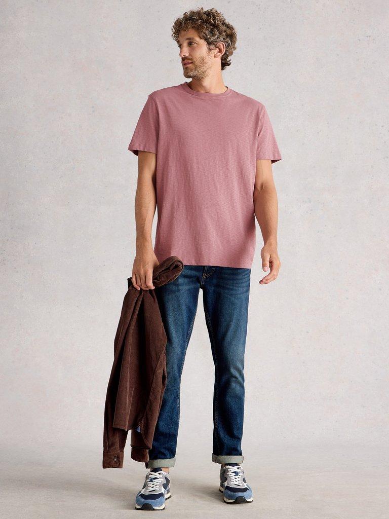 Abersoch Short Sleeve Crew Neck Tee in DUS PINK - MODEL FRONT