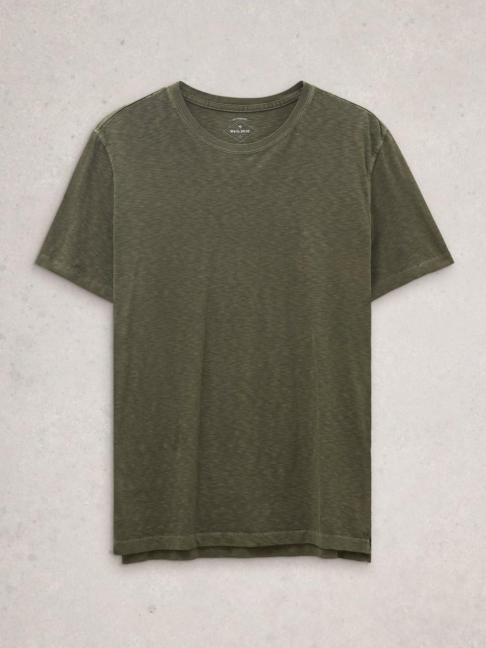Abersoch Short Sleeve Crew Neck Tee in KHAKI GRN - FLAT FRONT
