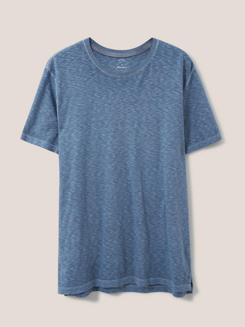 Abersoch Short Sleeve Crew Neck Tee in MID BLUE - FLAT FRONT