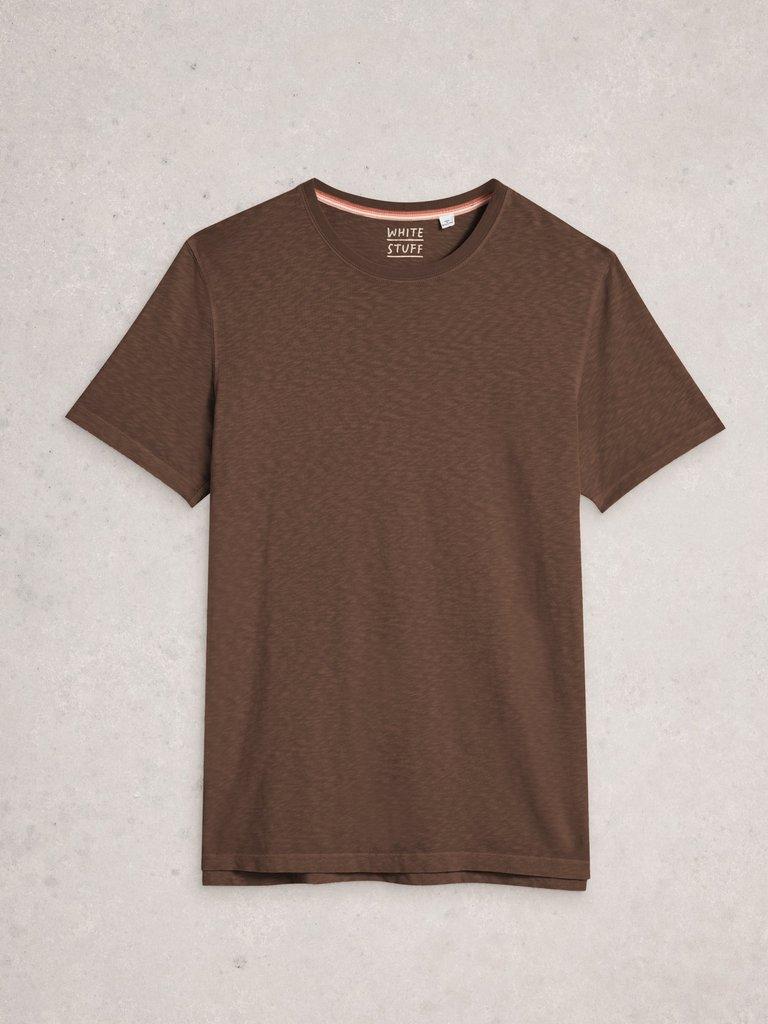 Abersoch Short Sleeve Crew Neck Tee in MID BROWN - FLAT FRONT