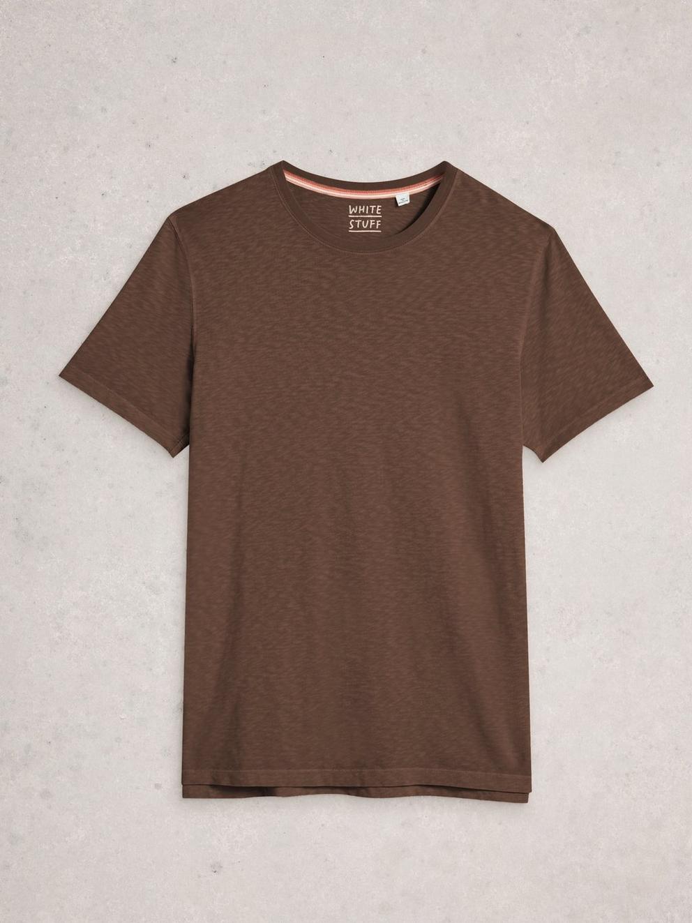 Abersoch Short Sleeve Crew Neck Tee in MID BROWN - FLAT FRONT