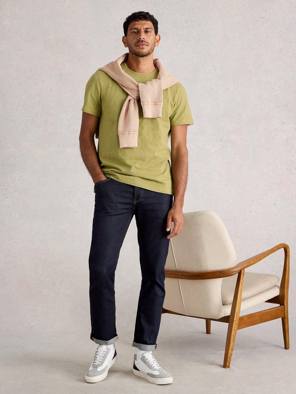Abersoch Short Sleeve Crew Neck Tee in MID GREEN - MODEL FRONT