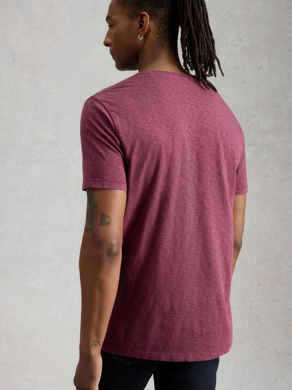 Abersoch Short Sleeve Crew Neck Tee in MID PLUM - MODEL BACK
