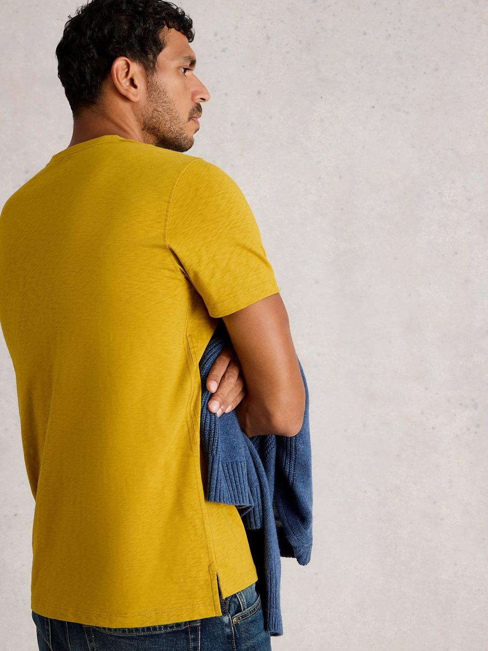 Abersoch Short Sleeve Crew Neck Tee in MID YELLOW - MODEL BACK