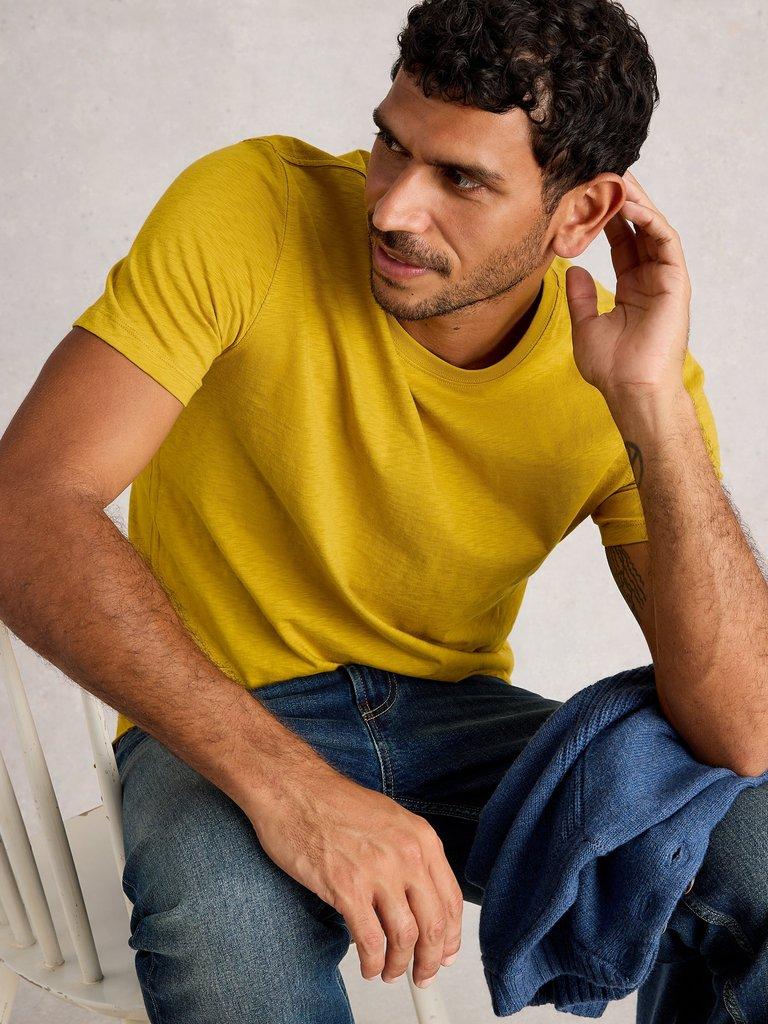 Abersoch Short Sleeve Crew Neck Tee in MID YELLOW - MODEL DETAIL