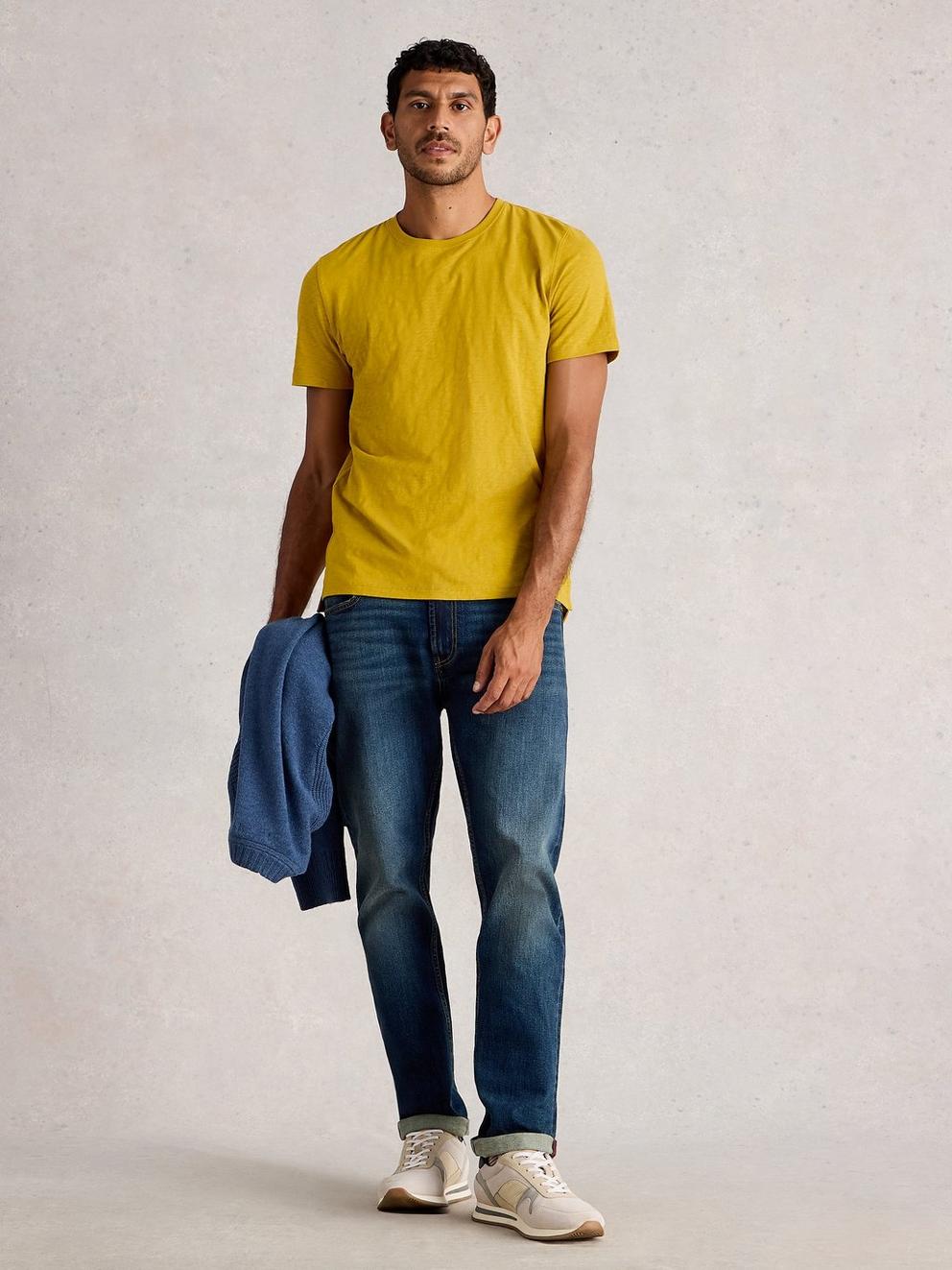 Abersoch Short Sleeve Crew Neck Tee in MID YELLOW - MODEL FRONT
