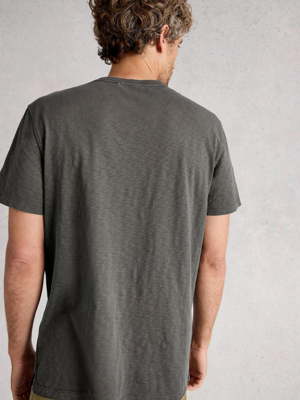 Abersoch Short Sleeve Crew Neck Tee in WASHED BLK - MODEL BACK