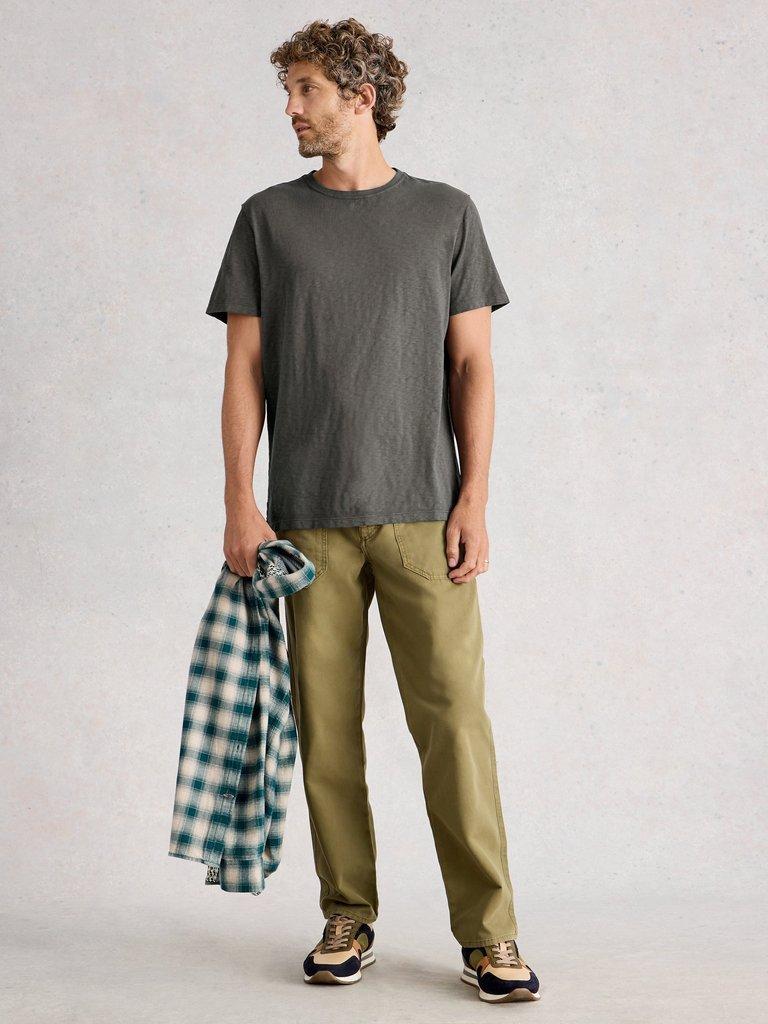 Abersoch Short Sleeve Crew Neck Tee in WASHED BLK - MODEL FRONT