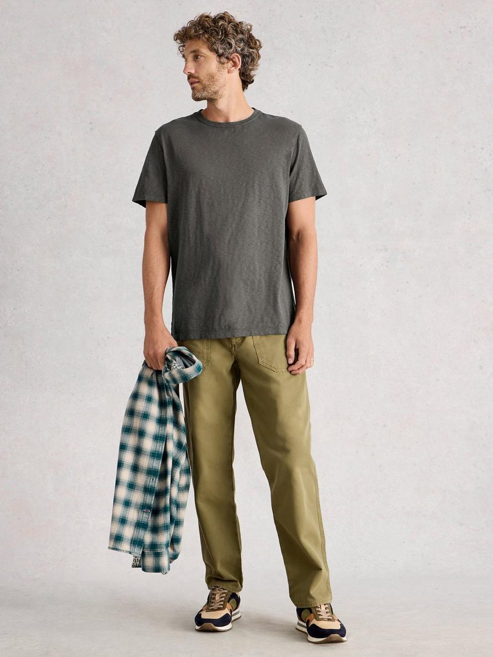 Abersoch Short Sleeve Crew Neck Tee in WASHED BLK - MODEL FRONT