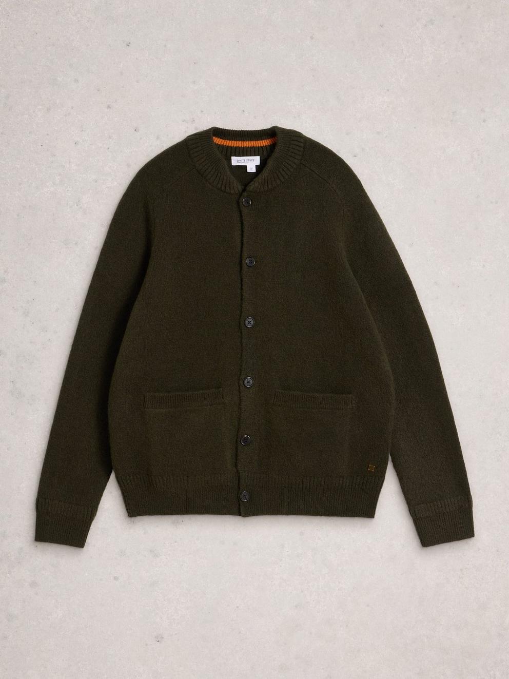 Bomber Cardigan in DK GREEN - FLAT FRONT