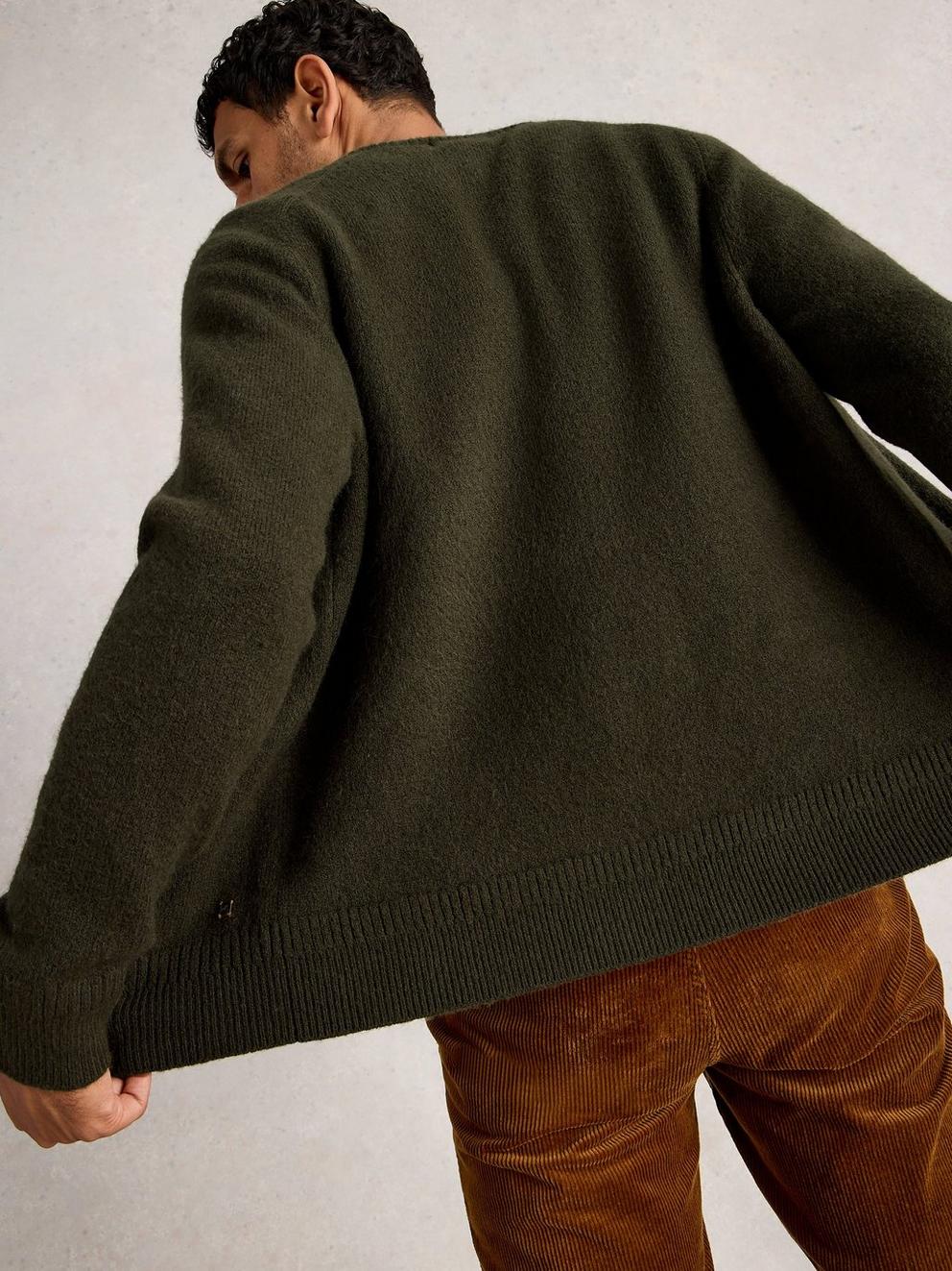 Bomber Cardigan in DK GREEN - MODEL BACK