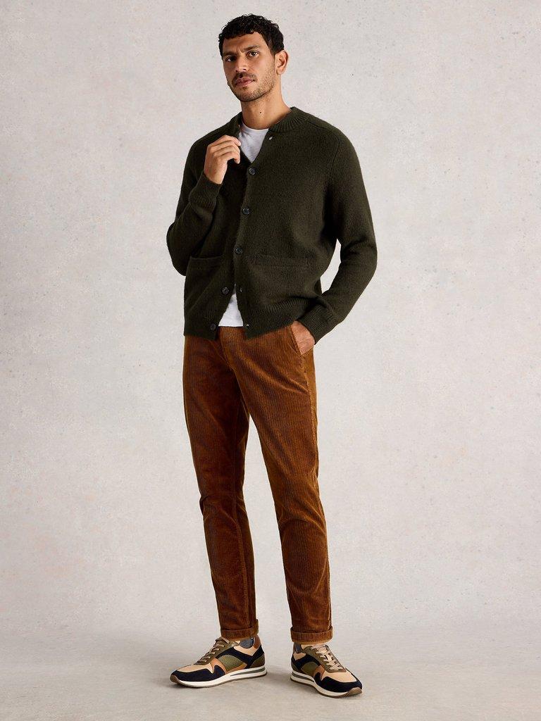 Bomber Cardigan in DK GREEN - MODEL FRONT