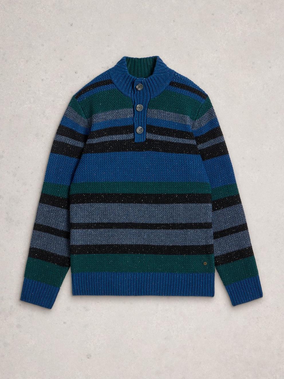 Berkley Button Neck Stripe in BLUE MLT - FLAT FRONT