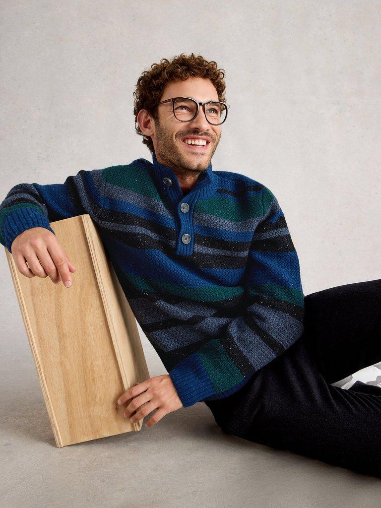 Berkley Button Neck Stripe in BLUE MLT - LIFESTYLE